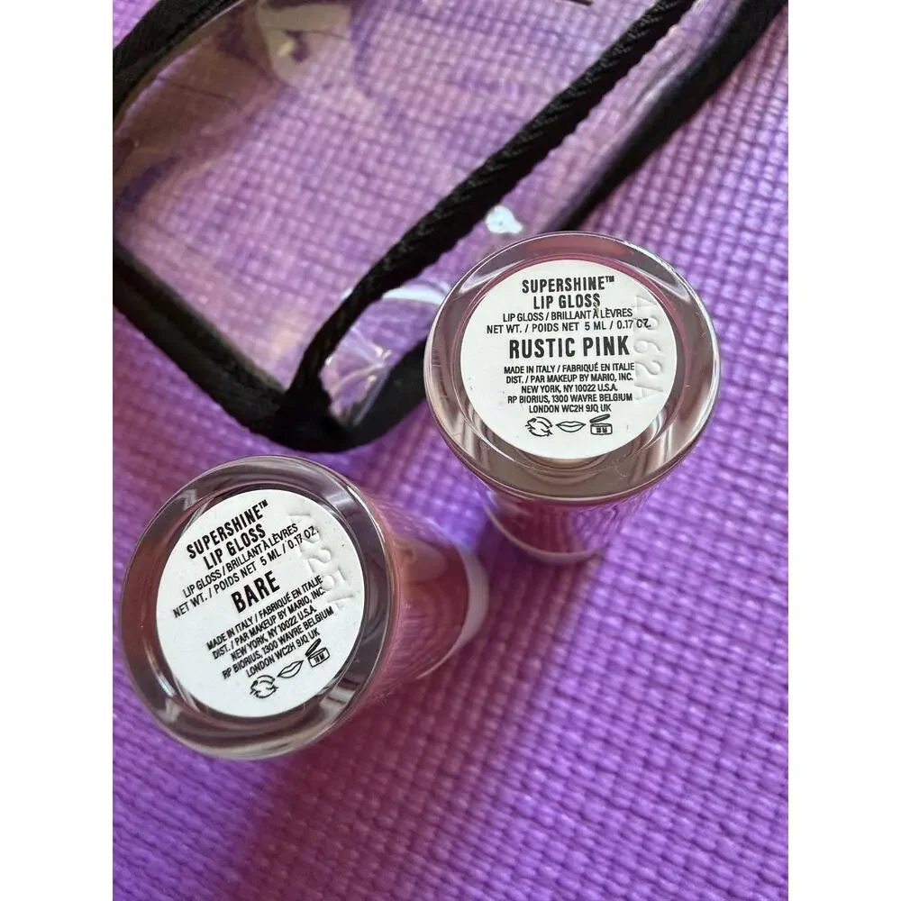 New Makeup by Mario SuperShine Lip Gloss Duo 2 Full Size Tubes + Cosmetic Bag